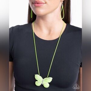 Fluttering Fervor Green Necklace